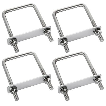 4 Stykker Festeklemme, U-boltfeste, U-bolt, Takboksfeste, Holdbar Ramme, Firkantet U-bolt i Rustfritt Stål, for Tauing, Reparasjon, Båt, Bil