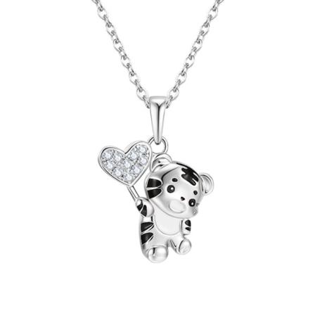 Kvinner Halskjede Kjede Choker Anheng Smykker Jenter Gave Søt Tiger Sølv Life Tiger År Hjerteform White gold color 925 silver