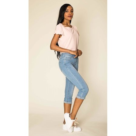 Kvinnors Capri Jeans Shorts 3/4 Bermuda Denim Short Stretch Byxor Slim Pants