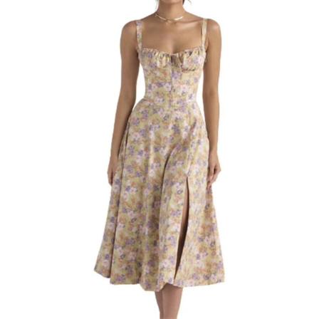 Mode Print Bustier Sundress Dragsko Spets Ärmlös klänning för kvinnor Yvan Lila vit blomma M