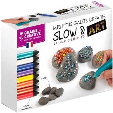 Slow & Art målarsats - Graine Creative - Pebbles - Barn 8+ år - 5 småsten och 8 pennor ingår