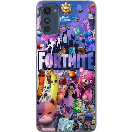Yhteensopiva Puhelinkuori Motorola Moto E32s Fortnite kollaasi Victory Royale hahmot skins aarteet värikäs Fortnite pelaamisen suunnittelu