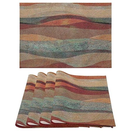 Sæt med dækkeservietter sydvest turkis Arizona striber vaskbar aftørrelig linneddug stof til spisebord bondegård feriefest køkkenindretning