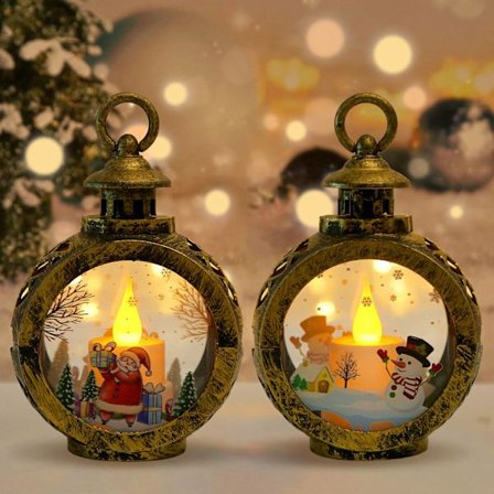 Joululyhty, 2 koristeellisen lyhdyn setti, joululyhdyt lumella, joulupukki- ja lumiukko-lyhty, jouluun, Halloweeniin, Ramadaniin, pöydälle