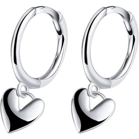 S925 Sterling Sølv Dingle Øreringe, Små Huggie Øreringe Sødt Hjerte Vedhæng Hypoallergeniske til Hende Kvinder Sølv [BR]
