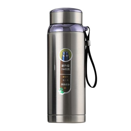 1000 ml isolerad flaska med bred öppning i rostfritt stål, isolerad teflaska med löstagbart filter för kontor, rostfritt stål