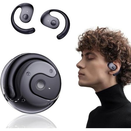 (Musta) OWS 2024 langattomat urheilu Bluetooth -kuulokkeet, Bluetooth 5.3 -kuulokemikrofoni, HiFi-stereoääni, 14 mm, IPX6 vedenpitävä, kosketusohjaus,