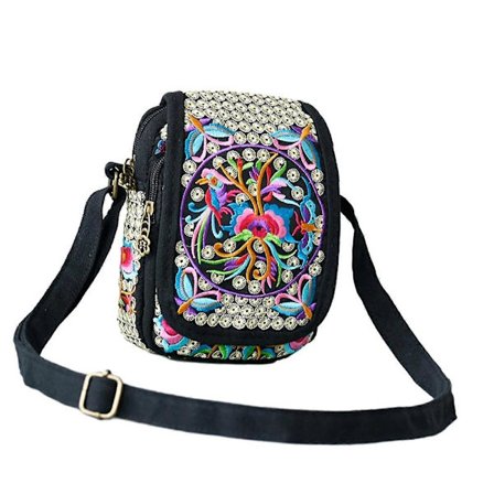 Broderet Crossbody Taske Dame Taske Mobiltelefonpung Pung Mode Vintage Boho til Fest Shopping Rejser Ferie Piger Gaver