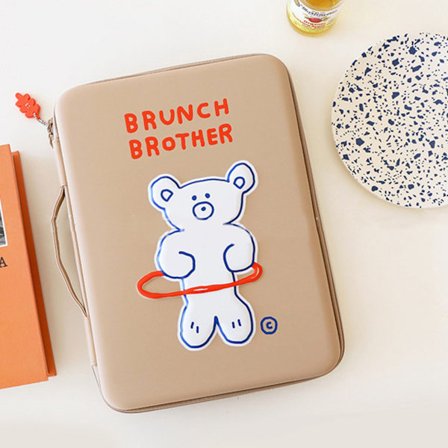 11" Bear Tablet Taske Sødt Mønster Stødsikker EVA Fortykket Svamp Sleeve Etui Blødt Håndtag Beige