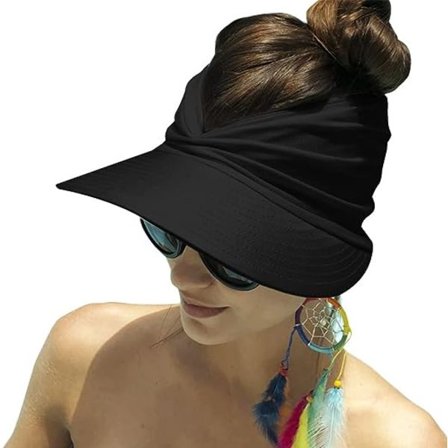 Dame Solhat Bred Skygge Sommer UV Beskyttelse Solhat Foldbar Hestehale Strandhat (Sort)
