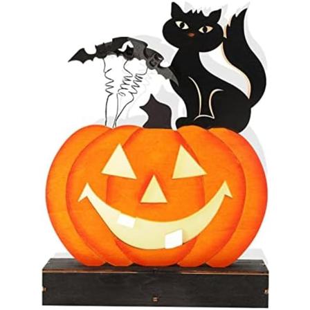 Halloween-koristeet sis tiloihin, kurpitsavalaisin, paristok ytt inen puinen Halloween-p yt koriste, valaistu Halloween D