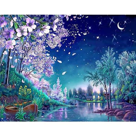 Full Diamond Painting Riverside Night Scene Ny