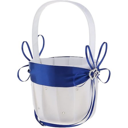 Flower Girl Korg Strass Dubbel Hjärta Satin Blom Korg Bröllop Dekoration-Blå
