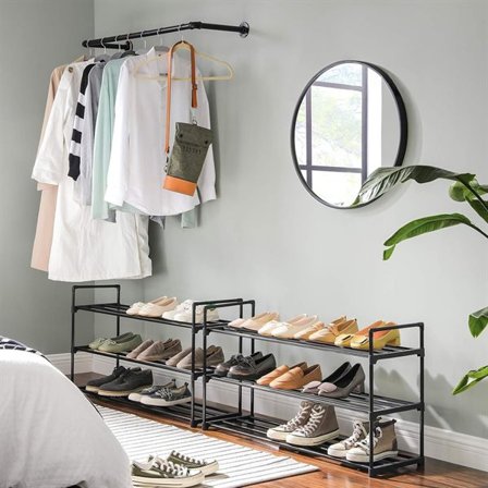 Metallinen kenkäteline 3 hyllyllä 2-pack – Musta