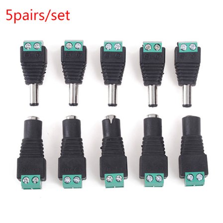 5 par hane och hona 2,1x5,5 mm DC Power Plug Jack Adapter Co