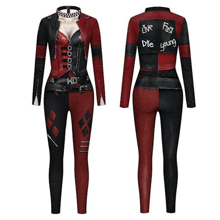 Ny Barn Kvinner Harley Quinn Halloween Fest Cosplay Kostyme Jumpsuit Elastisk Body V