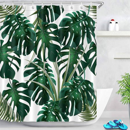 Grønt blad bruseforhæng monstera tropisk plante bruseforhæng med kroge vandtæt og anti-plet polyesterstof badeværelsesgardin