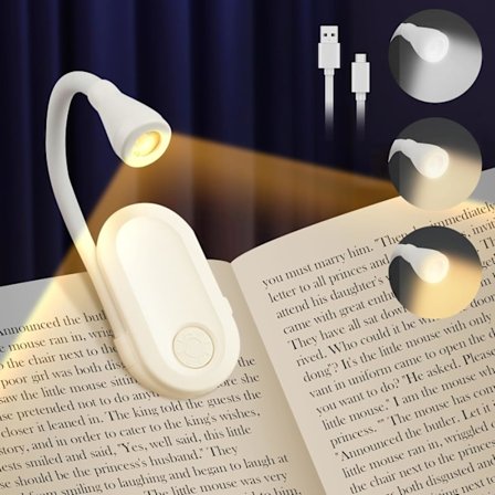 Læselampe, Læselampe til Bøger i Sengen USB Genopladelig 360° Fleksibel, Bærbar 3 Farver Dæmpbar LED Boglampe