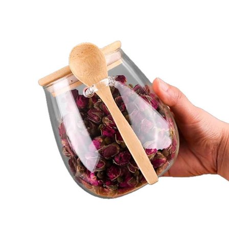 Glasburkar med lufttäta lock, godisburkar med lock, matförvaringsbehållare med sked, klara burkar, för te, kaffe, kryddor, godis, köksredskap, K