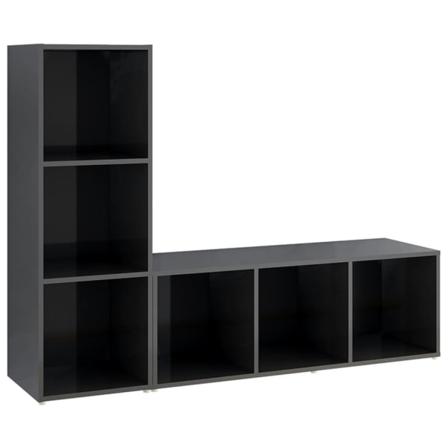 Vidaxl Tv-skåp 2 Delar Grå Högglans 107x35x37 Cm Konstruerat Trä Grå