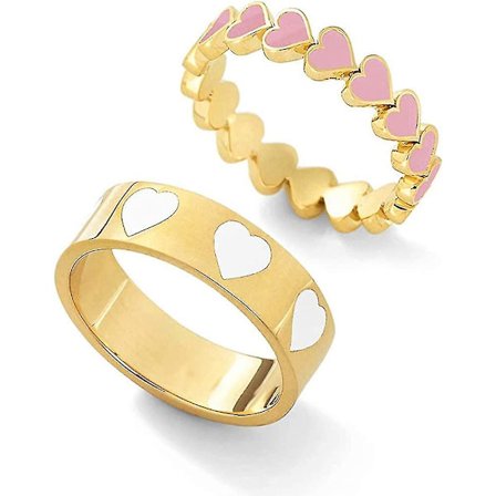 2 st Färgglada Hjärtformade Ringar Guld Band Ringar Set För Kvinnor Flickor Par. Söt Kärlek Hjärta Enkelt Stackbara Finger Ring Bröllop Kärlek Löfte 