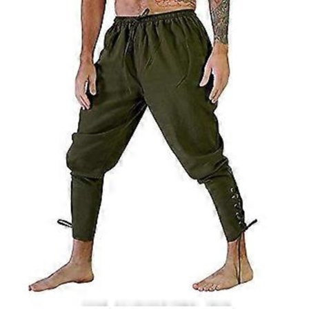Retro Herr Solid Vadbandade Byxor Renässans Medeltida Piratkostym Byxor (4XL Armégrön)
