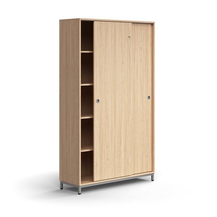 Schiebetürenschrank QBUS, abschließbar, 2020x1200x400 mm, Silber, Eiche