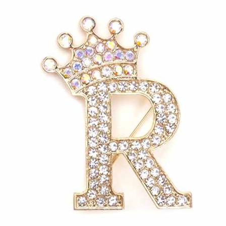 Muotikruunu 26 alkukirjainta A-Z Crystal Rhinestone Broo Gold-R