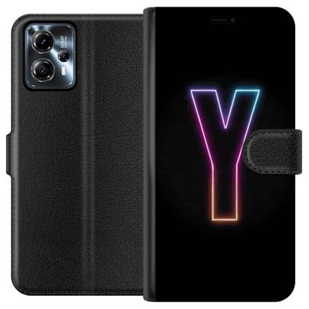 Kompatibelt Lommeboketui til Motorola Motorola Moto G13 Minimalistisk neonbokstav Y i fargeskiftende lys mot svart bakgrunn