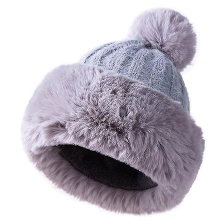 Dame Faux Fur Strikket Lue med Fleecefôr Vintervarm Ushanka Lue Beanie Skikappe
