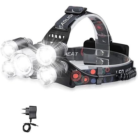 Ladattava otsalamppu - 12000lm Tehokas Ultra USB Ladattava 5 LED Otsalamppu 4 Valotilaa Retkeilyyn Metsästykseen