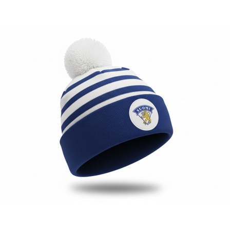 CCM - Blå pom Beanie - Flag Team Finland Round Front Patch Blue/White Pom @ Hatstore