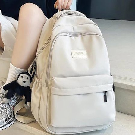 Dame Rygsæk Ensfarvet Kvinde Multi-lomme Casual Dame Rejsetaske Høj Kvalitet Skoletaske til Teenagepige Bog Rygsæk Beige Hvid