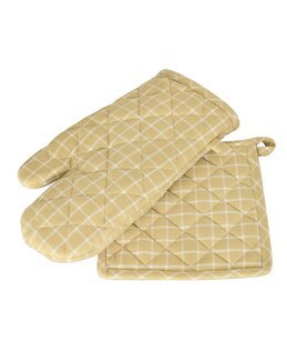 Grillhandske + grydelappe garnfarvet 2-dele ternet Gul - Linea