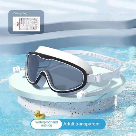 Svømmebriller for voksne med stor ramme, vanntette og antidugg HD-svømmebriller, ørepropper i ett stykke, silikon svømmebriller
