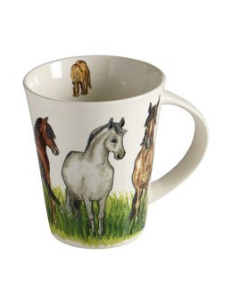 Krus Heste porcelæn med håndtegnet motiv Hvid