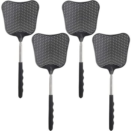 4 stk. Teleskopisk Fluesmækker, Fluesmækker, Plastik Fluesmækker, Udtrækkelig Fluesmækker Sort, Holdbar Manuel Skadedyrsbekæmpelse, til Køkken Myg