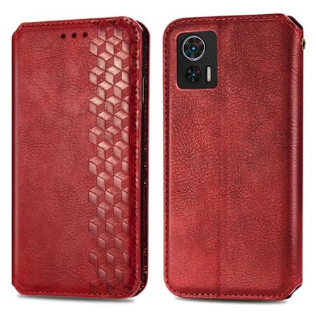 Nahkakotelo With A Stylish Rhombus Imprint For Motorola Edge 30 Neo - Punainen