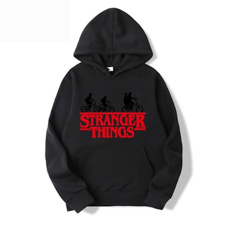 Stranger Things Trykt Pullover Hættetrøje med Fleecejakke - Sort - Størrelse S