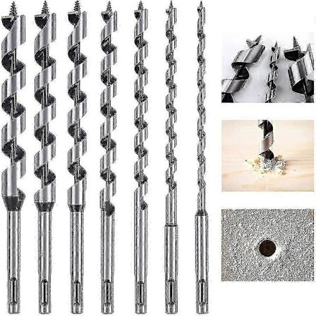 Spiralformet træbor. 7 stk. SDS-Plus træbearbejdningsborsæt i spiral af kulstofstål