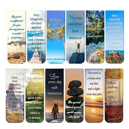 12 stk. Magnetisk Bokmerkesett Bibelvers Scene Mønstertrykk Dobbeltsidig Magnetisk Bokmerke Lesedekor Gave