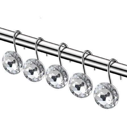 12-pak dekorative dusjforhengskroker i rustfritt stål med rhinestones