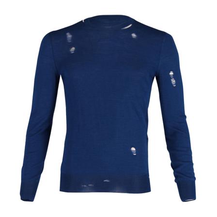 Alexander McQueen Pre-owned Alexander McQueen Ripped Crewneck Tröja in Blue Wool blå, Herr, Herr, Storlek: M