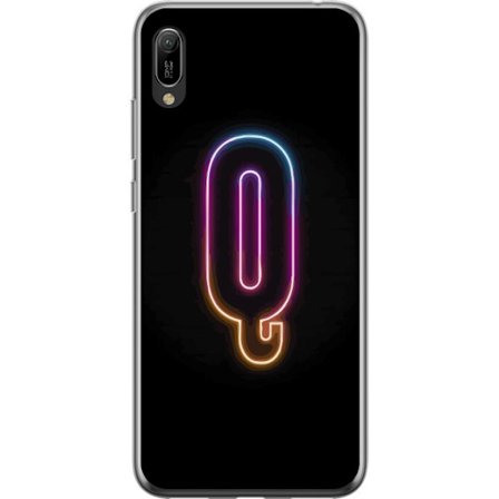 Kompatibel Mobilcover til Huawei Huawei Y6 Pro (2019) Minimalistisk neonbogstav Q i lyse farver mod mørk baggrund