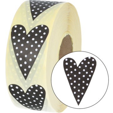 ETIKETT PRIKKEHJERTE SORT