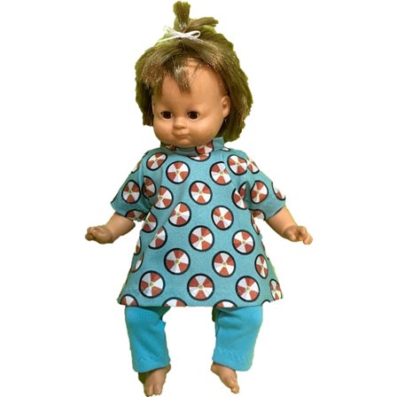 Tunika/klänning set i turkos trikå till Lillan, dockkläder