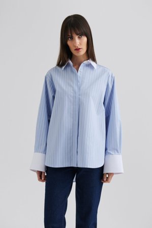 Malina - Klassisk skjorta - L - Light Blue Stripe