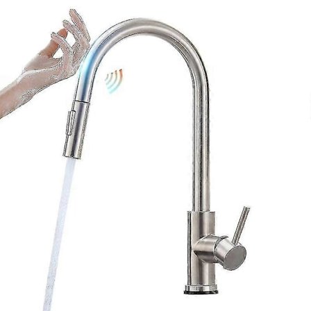 Moderne 304 rustfritt stål varmt kaldt blandebatteri nedtrekkbar svart børstet gull uttrekkbar smart berøringssensor kjøkkenkran