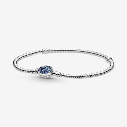 Pandora - P Moments Sparkling Blue Disc Clasp Snake Chain Armbånd - Sterlingsølv