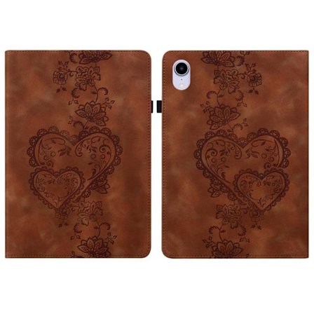 iPad mini 6 / mini 2024 Fodral i Läder med Prägling av Kärleks Hjärtan - Smart Skal för Tablet